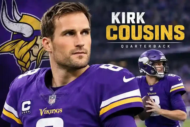 Kirk Cousins in a Minnesota Vikings football uniform on the field